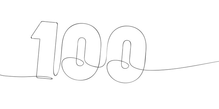 A single line drawing of a one hundred symbol. Continuous line hundredth number icon. One line icon. Vector illustration.