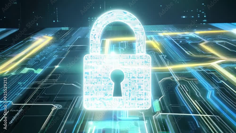 Poster padlock on microchip for digital protection generative ai