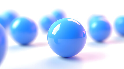 Shiny blue sphere in focus against blurred blue spheres in the background.