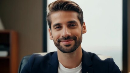 Male Therapist in Modern Office, Directly Looking at Camera