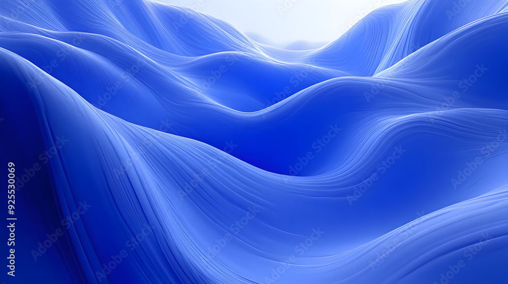 Poster smooth blue waves creating a serene and calming abstract landscape.