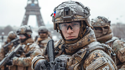 a soldier in camouflage holds a gun in his hand