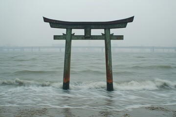 Torii Gate Seaside Shrine Shinto Religion Spiritual Symbol