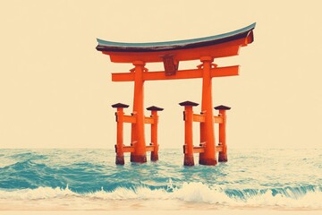 Torii Gate Seaside Shrine Shinto Religion Spiritual Symbol