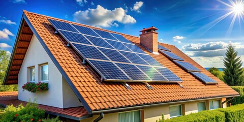 Fototapeta premium Residential roof with eco-friendly solar panels harnessing renewable energy, solar panels