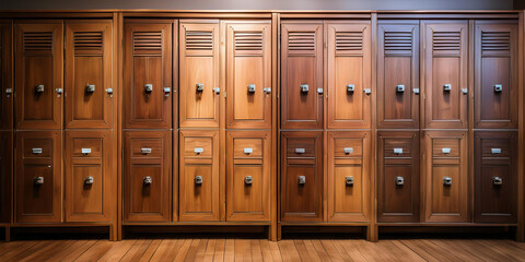 Row of wooden lockers