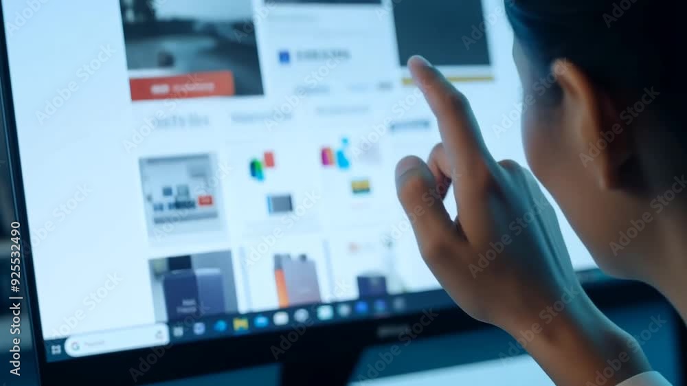 Poster person engaging in online shopping at home on a computer generative ai