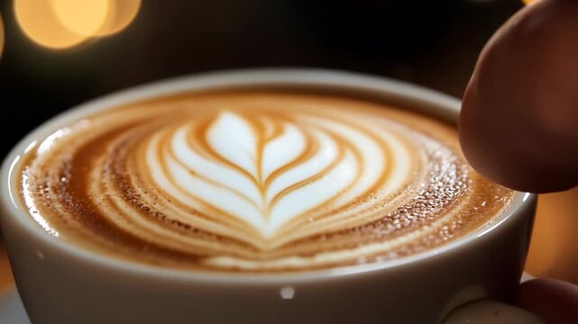 Cozy Cafe Atmosphere Featuring a Close-Up of a Cappuccino