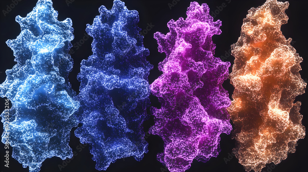 Poster visualization of molecular structures in vibrant colors.