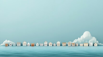 Obraz premium Coastal flooding, rising sea levels from climate change, no figures, flat design illustration