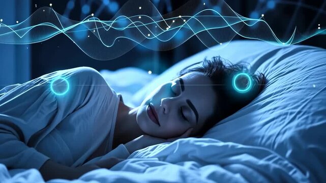 A peaceful evening unfolds as a person enjoys restful sleep, surrounded by gentle melodies that enhance relaxation and tranquility