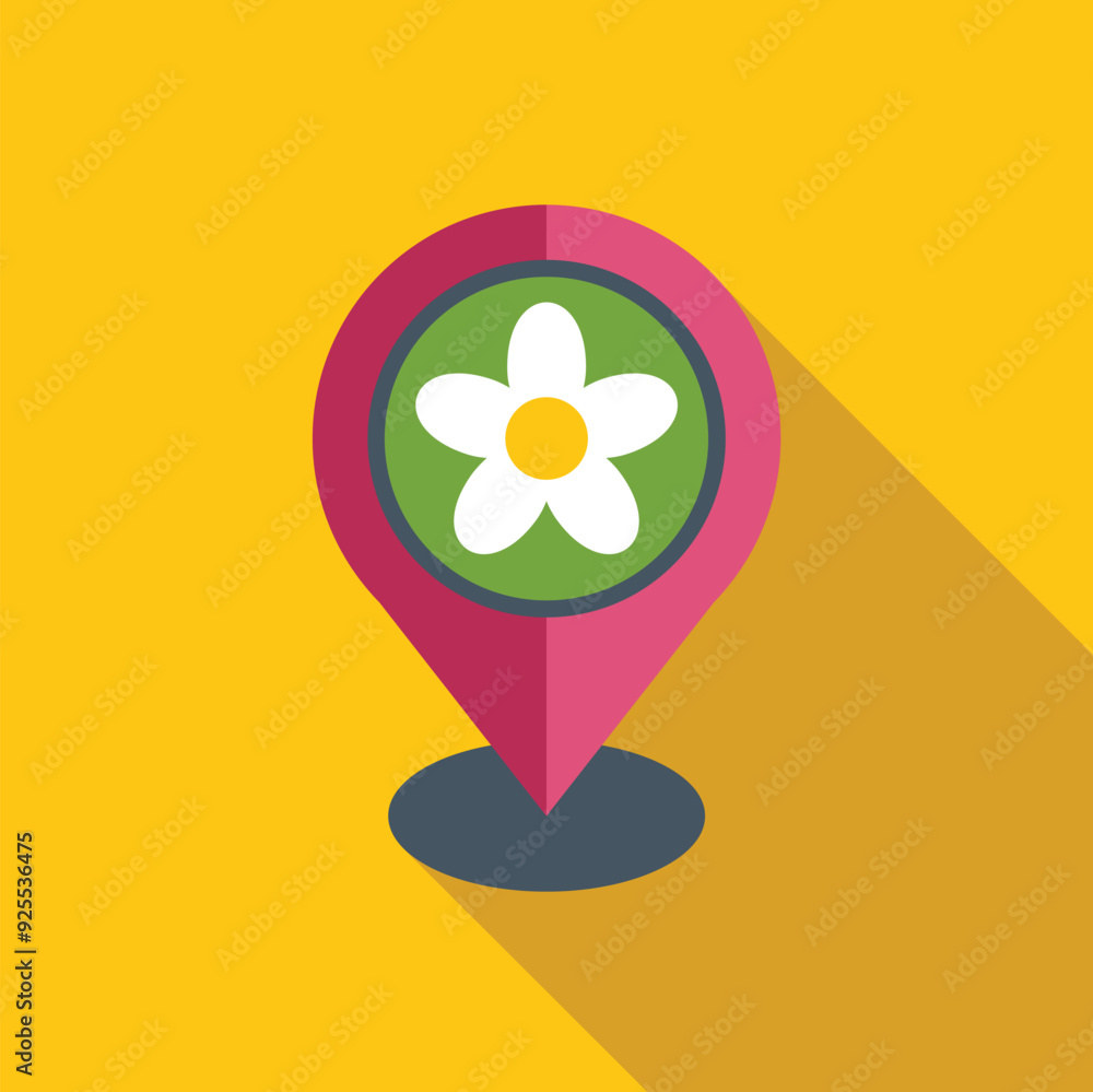 Sticker location pin icon showing a daisy for a flower shop, park, or other nature related location