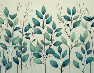 Minimalist Branches and Leaves Pattern Scattered Design on Neutral Background