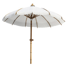 Obraz premium PNG White beach umbrella on sandy shore at sunset