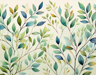 Minimalist Branches and Leaves Pattern Scattered Design on Neutral Background