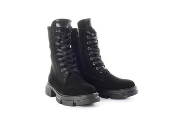 Black Suede Boots on White Background