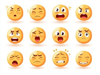 Fototapeta premium A set of face expressions, emojistyle, various moods like love, boredom, excitement, clean design, isolated on white background