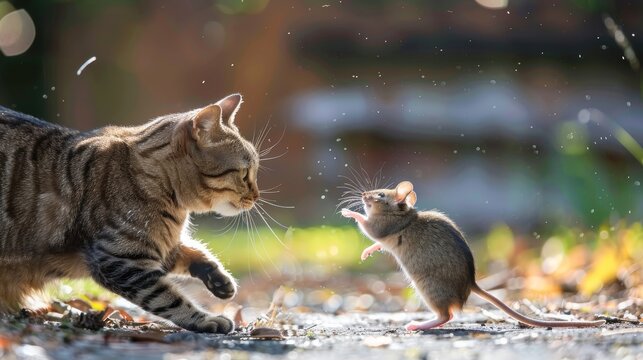 Exploring the playful dynamic between cats and mouse  a captivating look at feline frenemies