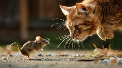 Feline fun  capturing the playful interactions between cats and mice in a whimsical photo