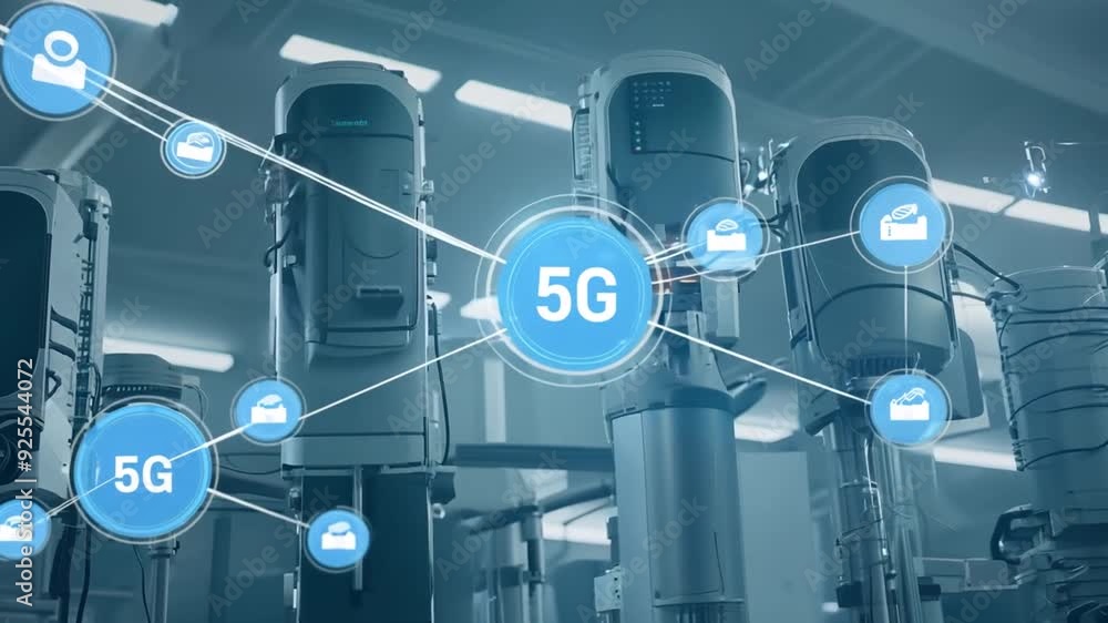 Poster cables connecting 5g devices in a modern manufacturing network generative ai