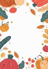  Vegetables and Fruits in Autumn Colors with a Lot of White Space on a Plain White Background