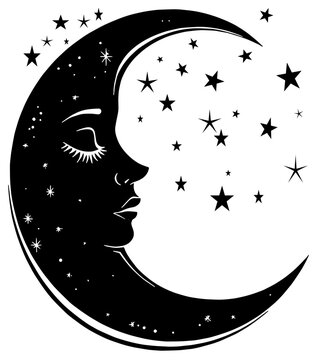 recommend clip art: Sleeping crescent moon with stars, isolated 