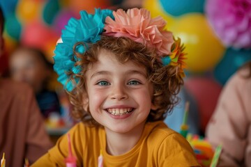 Fototapeta premium Family Having A Kids' Birthday Party, With Decorations, Games, And Joyful Moments