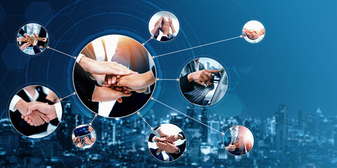 Teamwork and human resources HR management technology concept in corporate business with people...