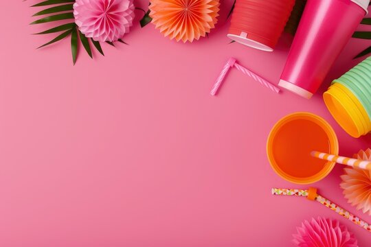 Girls' Party Accessories Over A Pink Background, Perfect For An Invitation, Birthday, Or Bachelorette Party