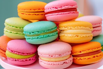 Fototapeta premium Gourmet Macarons Selection Awaiting Baby Shower Guests, Elegantly Displayed And Inviting