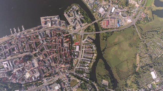 airplane view of Rostock city and river warnow