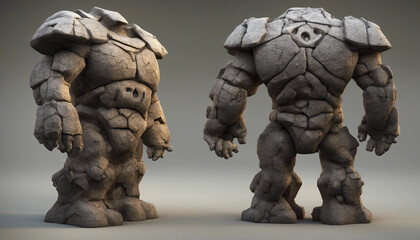 Fototapeta premium A massive 3D model of an ancient golem, made of stone and adorned with glowing runes
