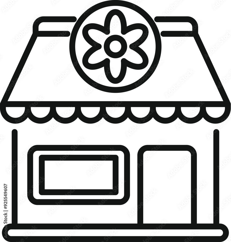Poster simple line icon of a flower shop building facade with a big sign, perfect for web and mobile apps
