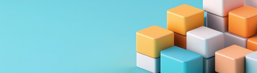 Fototapeta premium Colorful building blocks arranged in a creative design on a turquoise background, perfect for playful projects and presentations.