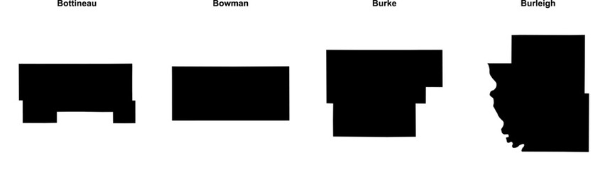 Bottineau, Bowman, Burke, Burleigh outline maps