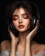 Fototapeta premium Professional studio portrait photo of a person wearing luxury headphones and listening to music