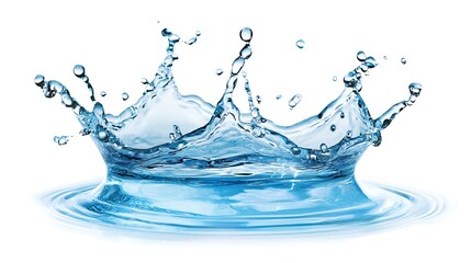  single drop of water creates a crown-shaped splash with ripples spreading out.
