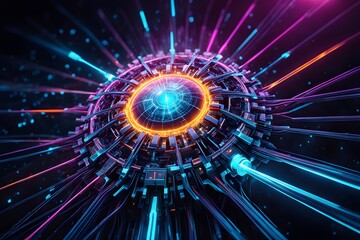 A colorful, glowing, and abstract image of a machine with many small lights