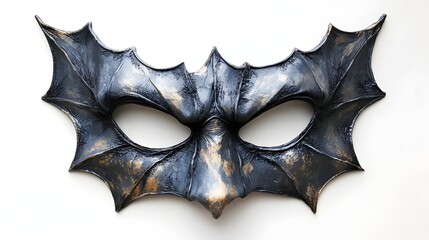 A Halloween party mask with tattered edges, gothic style, dark and eerie, intricate details, isolated on white background