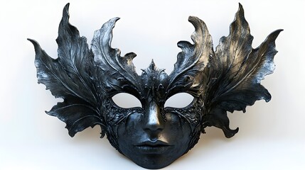 A Halloween party mask with tattered edges, gothic style, dark and eerie, intricate details, isolated on white background