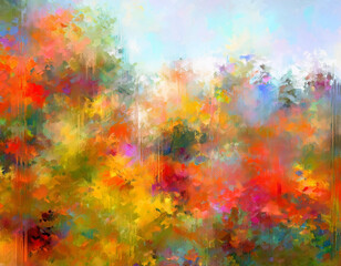 Blurred Autumn Colors Frosted Window View of Distant Foliage in Soft Focus