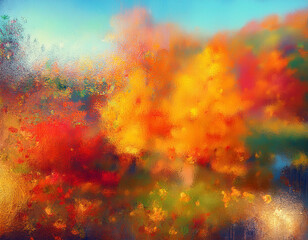 Blurred Autumn Colors Frosted Window View of Distant Foliage in Soft Focus