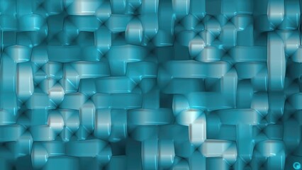 Abstract teal background with three-dimensional geometric shapes in a textured pattern