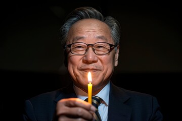 An Asian Chinese Businessman Lighting Up A Birthday Candle, Surprising A Colleague In The Office