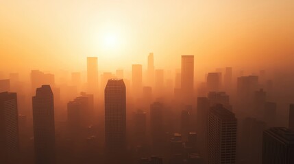 Dense smog over a crowded city, air pollution effects, 3D illustration