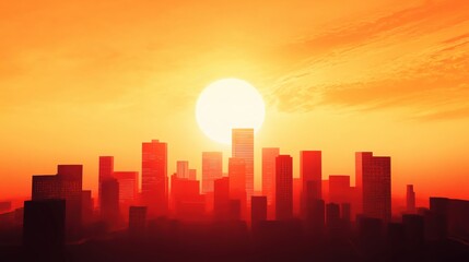 Sweltering urban landscape, intense heatwaves, 3D illustration