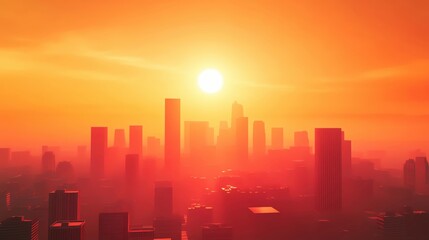 Obraz premium Sweltering urban landscape, intense heatwaves, 3D illustration