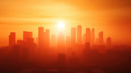 Fototapeta premium Sweltering urban landscape, intense heatwaves, 3D illustration