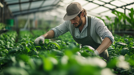 person working in a greenhouse