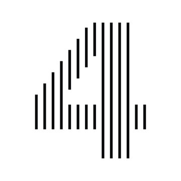 Number 4 logo with abstract geometric vertical parallel lines